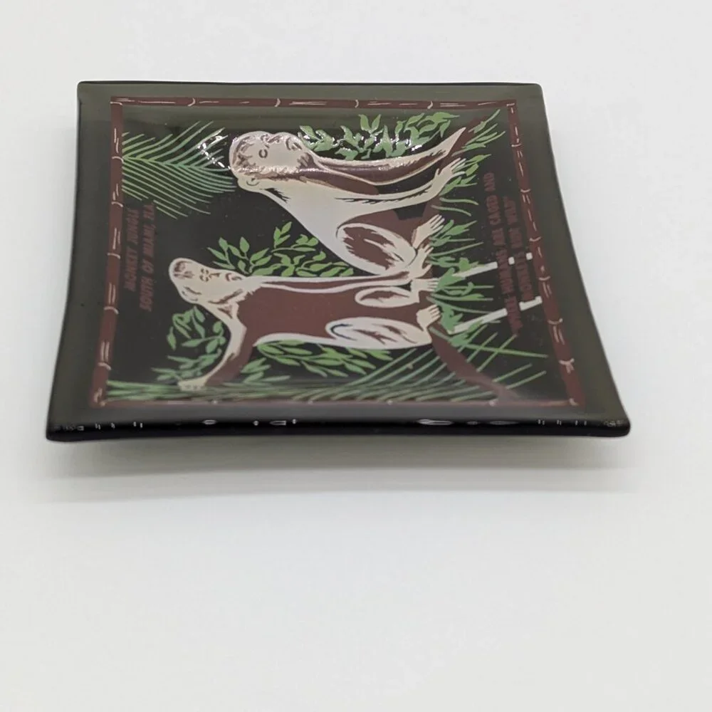 Vintage Monkey Jungle Glass Souvenir Dish Miami Florida Green Brown Chimp Zoo - Picture 5 of 6